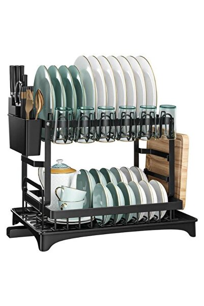 Generic 3-Tier Dish Drying Rack with Double-Layer Bowl Rack, Plastic Draining...