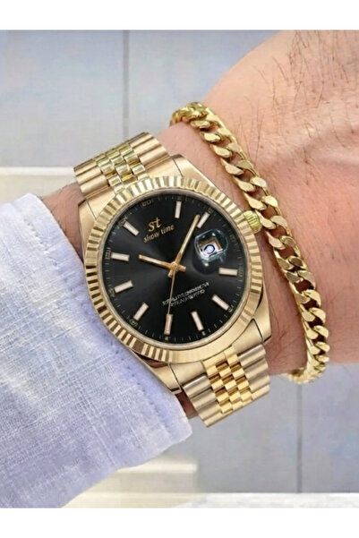 Feronnucci Men's Wristwatch with Calendar Gold Steel Band Square Case |   Ana...
