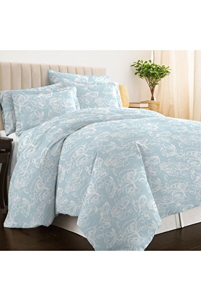 PIZUNA Pure 100% Cotton King Duvet Cover 260x220 cm, Blue Simply Floral, 400 ...