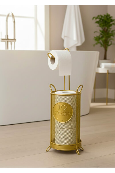 EVSTYLE Metal Mesh Toilet Paper Holder & Organizer Stand with Refill - Gold