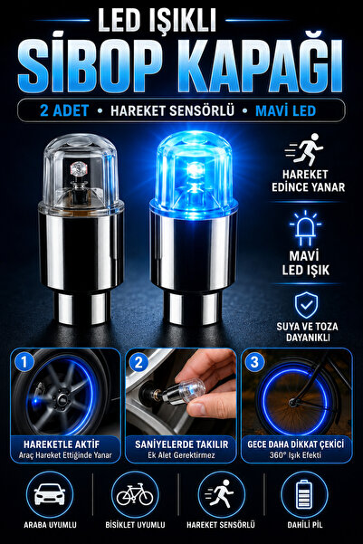 Hane Dostu 2 Adet LED Işıklı Bisiklet Araba Sibop Kapağı Hareket Sensörlü Jan...