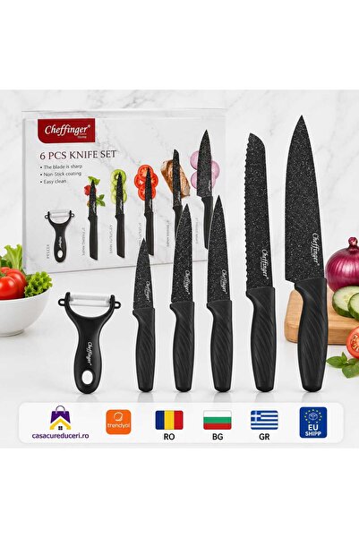 ANY SHOP MARKET Set Cuțite Cheffinger Home 6 Piese, 5 Cuțite + Decojitor Cera...