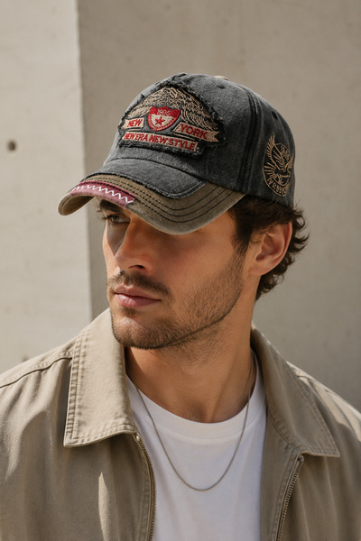 HatClub Exclusive Men's Vintage Black Baseball Cap Adjustable Distressed Cott...