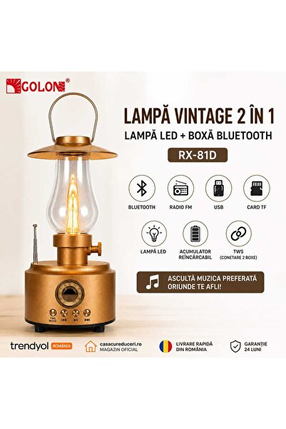 ANY SHOP MARKET GOLON RX-81D Ρετρό Λάμπα LED με ηχείο Bluetooth, Ραδιόφωνο FM...