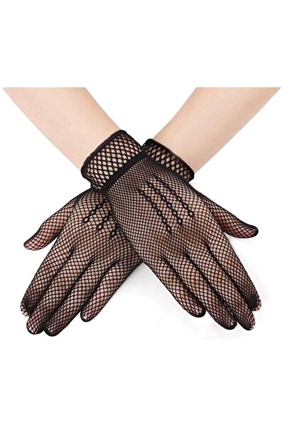 Corvus kolye&bileklik Black Color Lycra Mesh Gloves Fingerless Party Gloves