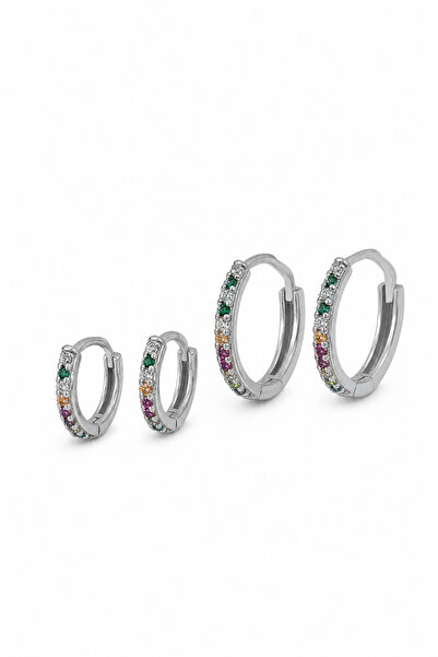 Jack Ferrero Colorful Stone Two Pair Hoop Earrings Set Women's Bijouterie
