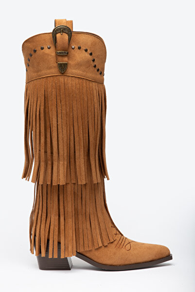 DENORA Tan Matte Suede Western Cowboy Boots with Tassel Buckle