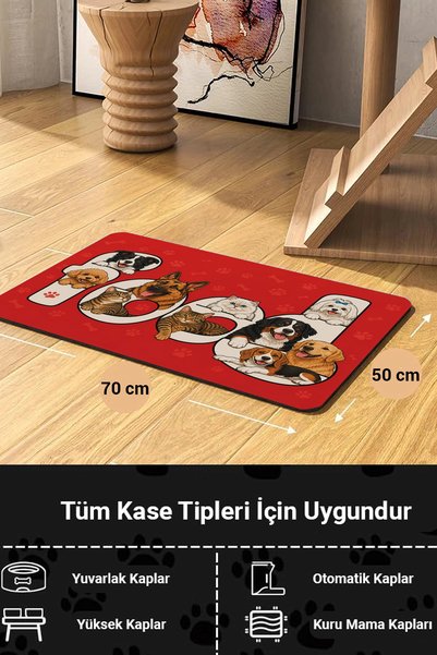 MatGo Pati Kedi Köpek Beslenme Matı 50x70cm Su Geçirmez Mama Kabı Altlığı Paspası Food Çetesi
