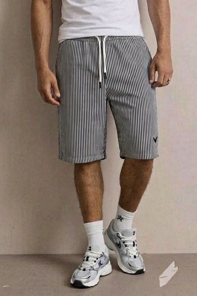 comstar Men's Embroidered Premium Comfort Striped Smoked Shorts