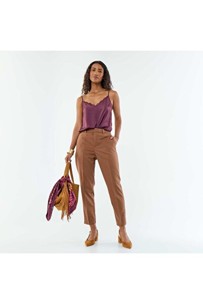 KIABI Plain cigarette trousers with 2 pockets BROWN