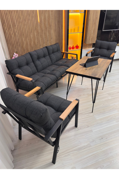 HouseART Açelya Balkon, Bahçe, Cafe - Salon - Metal Kanepe Koltuk Takımı 3+1+...
