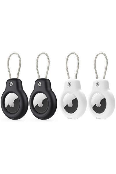 Choice14 2 Black 2 White Waterproof Cover For AirTag Keychain Holder With Ste...