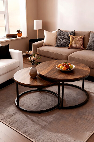 LDNQ Round Nesting Coffee Table Set of 2 End Tables for LivingRoom,Balcony . ...