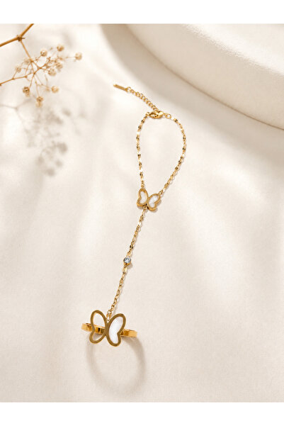 Archhazel Jewelery Gold Butterfly Detailed Steel Shahmeran