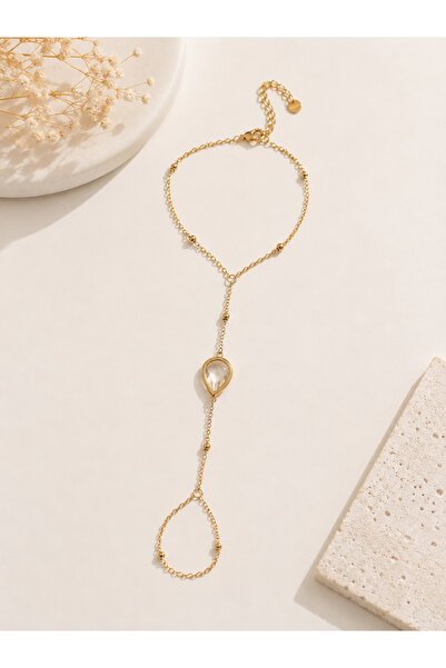 Archhazel Jewelery Steel Gold Drop Stone Shahmeran Women's Hand Chain