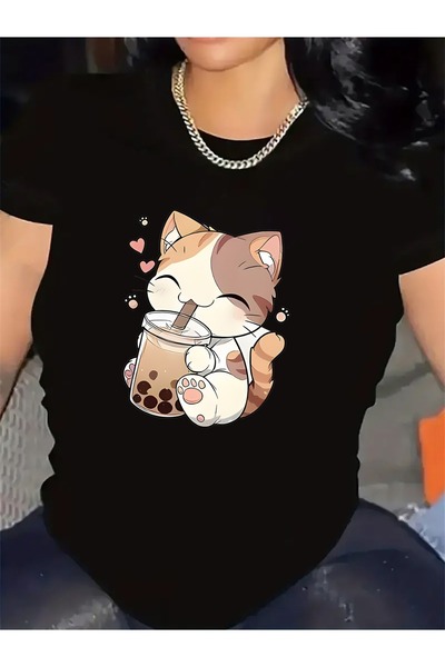 Astogria13 Short Sleeve T-Shirt with Cute Cat Design, Made of Durable cotton ...