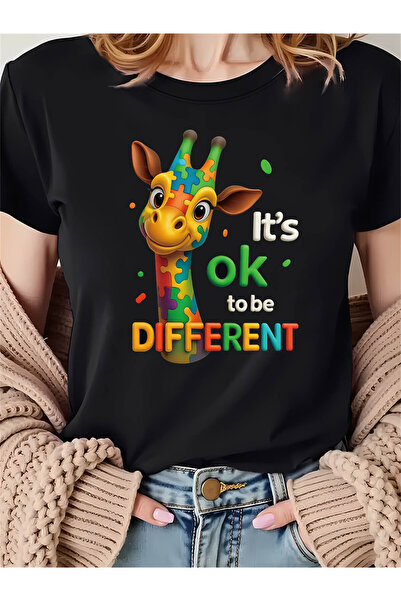Astogria13 Its Ok to Be Different Colorful Giraffe Puzzle Graphic Print Shirt...