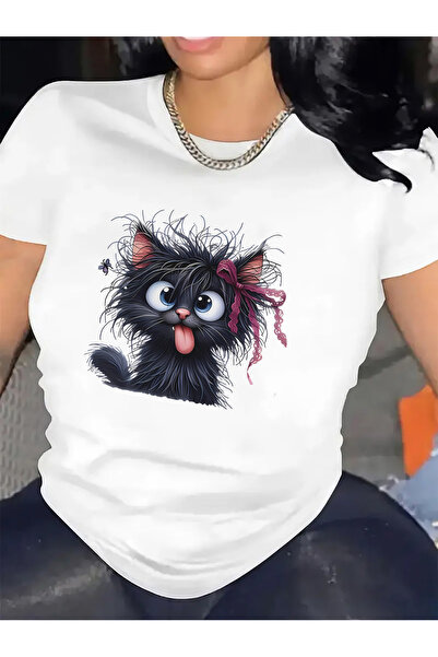 Astogria13 cotton Short Sleeve T-Shirt with Cute Cat Design Home Wear, Durabl...