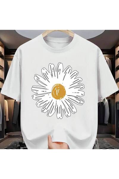 45 BPM Men'S Summer T-Shirt with Vibrant Daisy - Soft Beige Round Neck Short ...