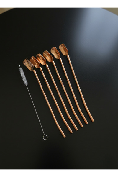 Elista Set of 6 Bronze Latte Spoons with Straws, Cocktail Spoons and Cleaning...