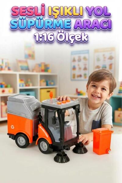 Tıfıl Toys Sesli ve Işıklı 1:16 Ölçekli Gerçekçi Yol Süpürme Temizlik Deneyim...
