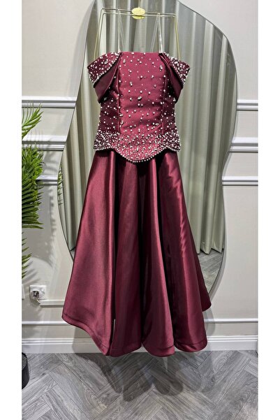 Jood Midi Evening Dress with Beaded Corset and Satin Skirt