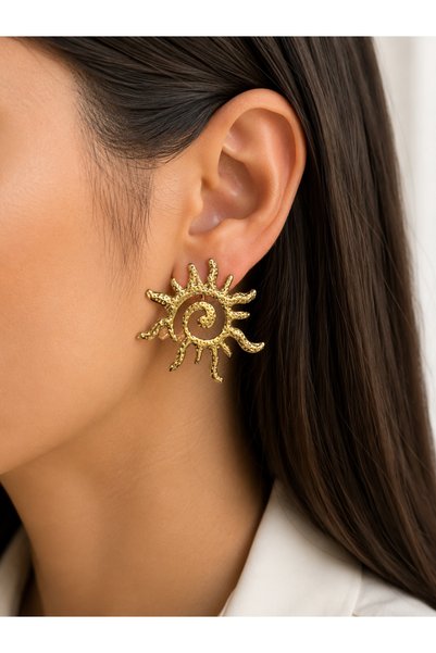 Bymiel Women's Gold Color Embossed Spiral Sun Earrings