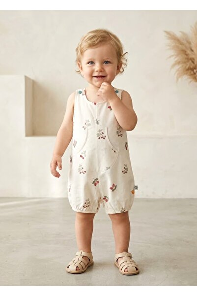 Ozmoz By Mukadder Özden Organic Fruit Printed Cream Summer Baby Boy Jumpsuit