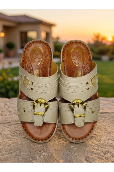 Chyfly Men Arabic Traditional Sandals Naal Gold Buckle PU Leather Ultra Massa...