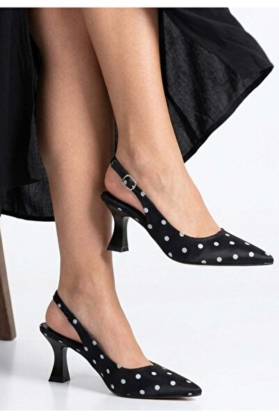 Generic Brand Urjay Black Satin White Detailed Heeled Shoes
