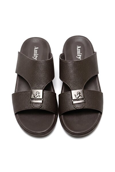 Chyfly traditional men's Arabic sandals in full-grain PU leather, easy to sli...