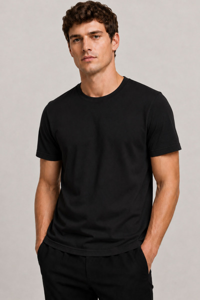 BYM STYLE Unisex Basic Crew Neck Short Sleeve Black and White 2-Piece T-Shirt Set