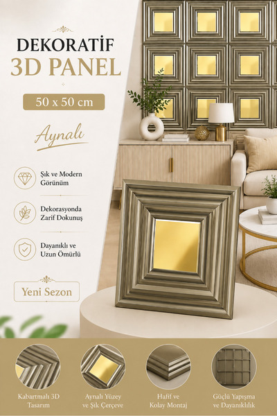 CraftWallDecor VAULT AYNALI 3D DUVAR PANELİ BOYANABİLİR ( ÖLÇÜ : 50*50 cm / 4...