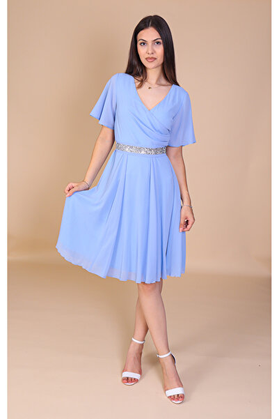 Ella Collection Rochie AMY din voal bleu cu accesoriu pe cordon