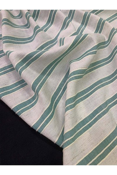 Yiğit Kumaş Striped Linen Fabric - White with Green Stripes