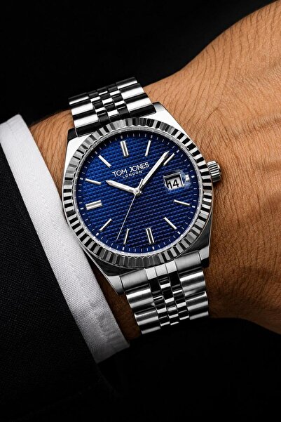Tom Jones London Men's Watch Silver Navy Blue Color Original Steel 3Atm Water...