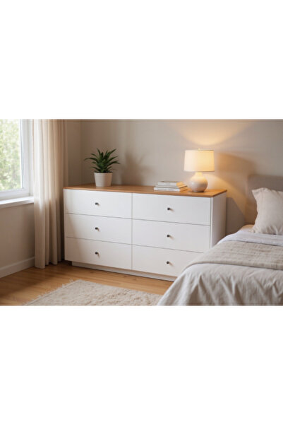 Palma homez Modern 6-drawer dresser white with wooden top 160x48x78 cm