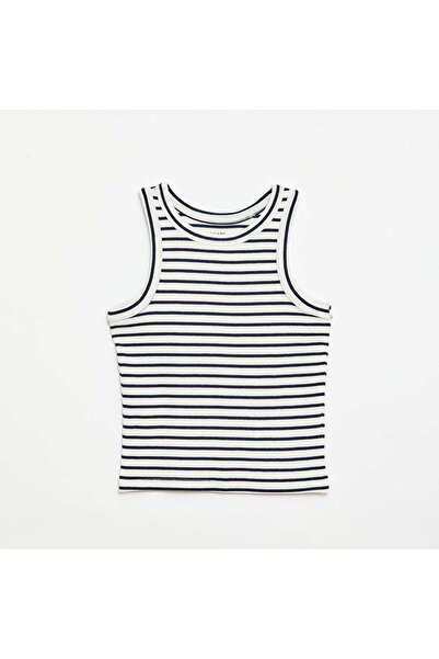 KIABI All-Over Ribbed Cotton Tank Top BLUE