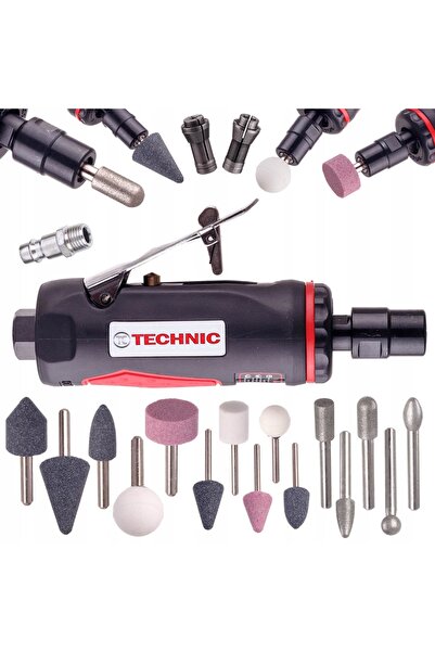 TC Technic Polizor Pneumatic cu Tijă, Set de Pietre Abrazive și Freze 15x 3+6mm