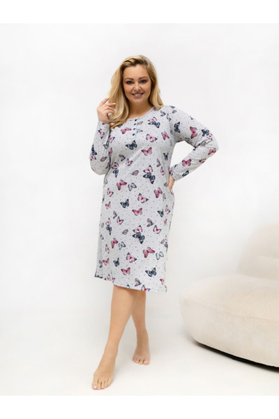 Forever Pink Women's Nightgown, Forever Pink, Cotton, Straight Dress, Gray, m...