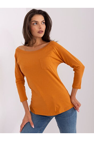 LILYROSE Bluza Dama, Lily Rose, Bumbac, Maneca 3/4, Portocaliu inchis, model ...