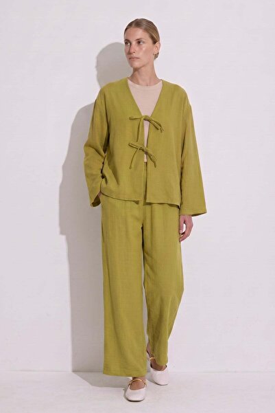 zenne Lace-Up Kimono Set 26610 - Oil Green