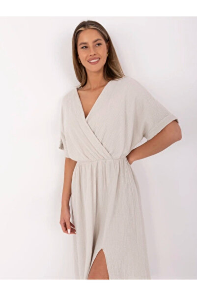 Italy Moda Rochie Dama, ITALY MODA, Bumbac, Rochie evazata, Bej, model MI-SK-...