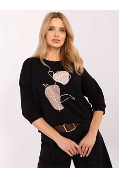 Relevance Bluza Dama Maneca 3/4, Guler inalt, RELEVANCE, Negru Eleganta Offic...