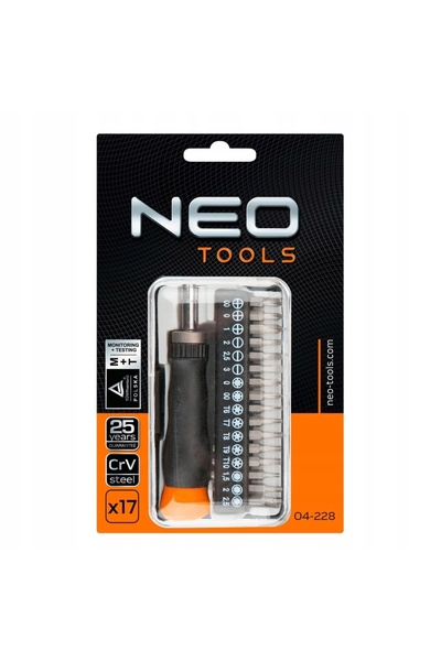 NEO Tools Set de biți de șurubelniță de precizie cu cap de prindere, 17 bucăț...