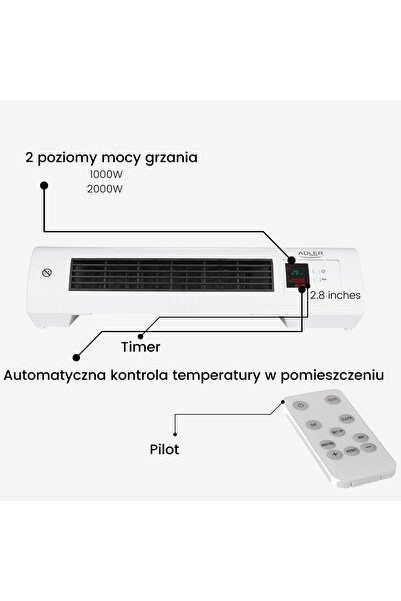 adler Termoventilator perdea de aer 2200W Pilot și temporizator Detectează fe...