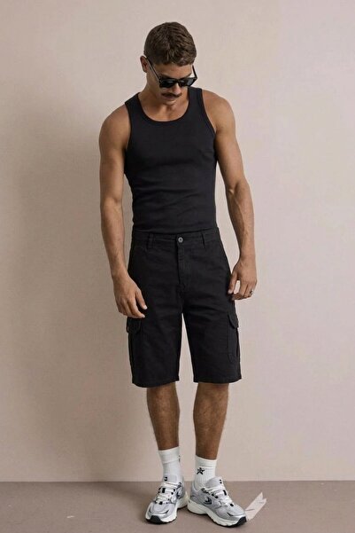 comstar Men's Premium Cargo Pocket Black Long Capri Shorts