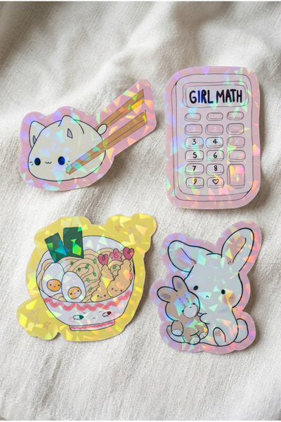 Plumie Hologramlı Laminasyonlu Pastel Sticker Seti 4’lü