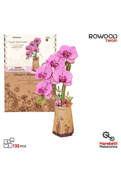 ROWOOD TW091 Orkide Çiçeği Purple Moth Orchid DIY Minyatür Maket Model Set Ah...