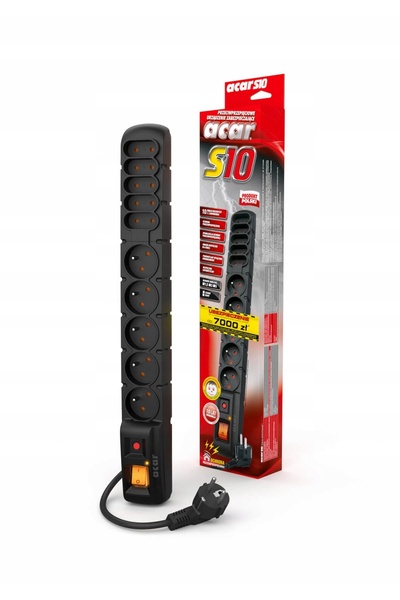 HSK DATA Prelungitor cu ștecher Acar S10 5 m 10 prize 5 cu împământare Negru